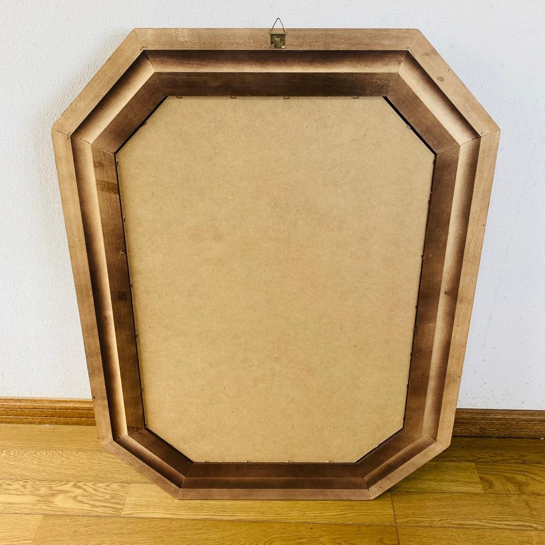 イタリア製　ミラー　姿見　ウォールミラー　木製フレーム　八角　面取り　特大サイズ