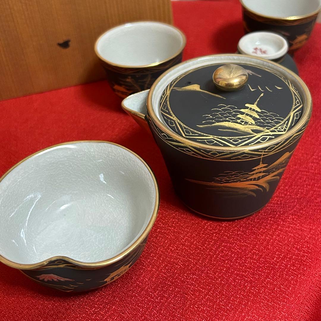 新品未使用】九谷焼 正峰 金彩 茶器揃 急須 蓋付湯呑5客セット 木箱