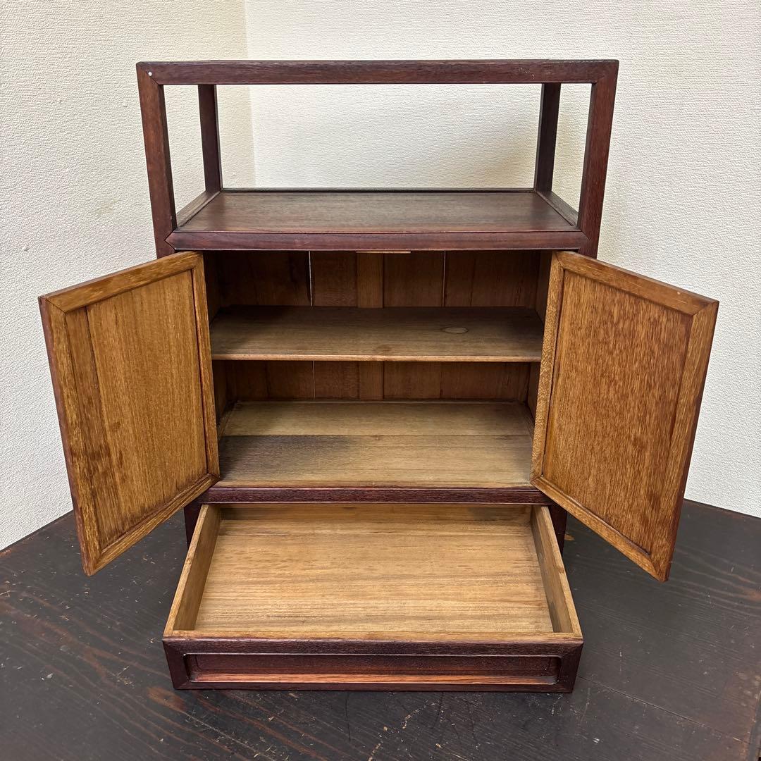 【値下げ】木製 キャビネット 両開き扉＋引き出し付き／収納棚 古家具