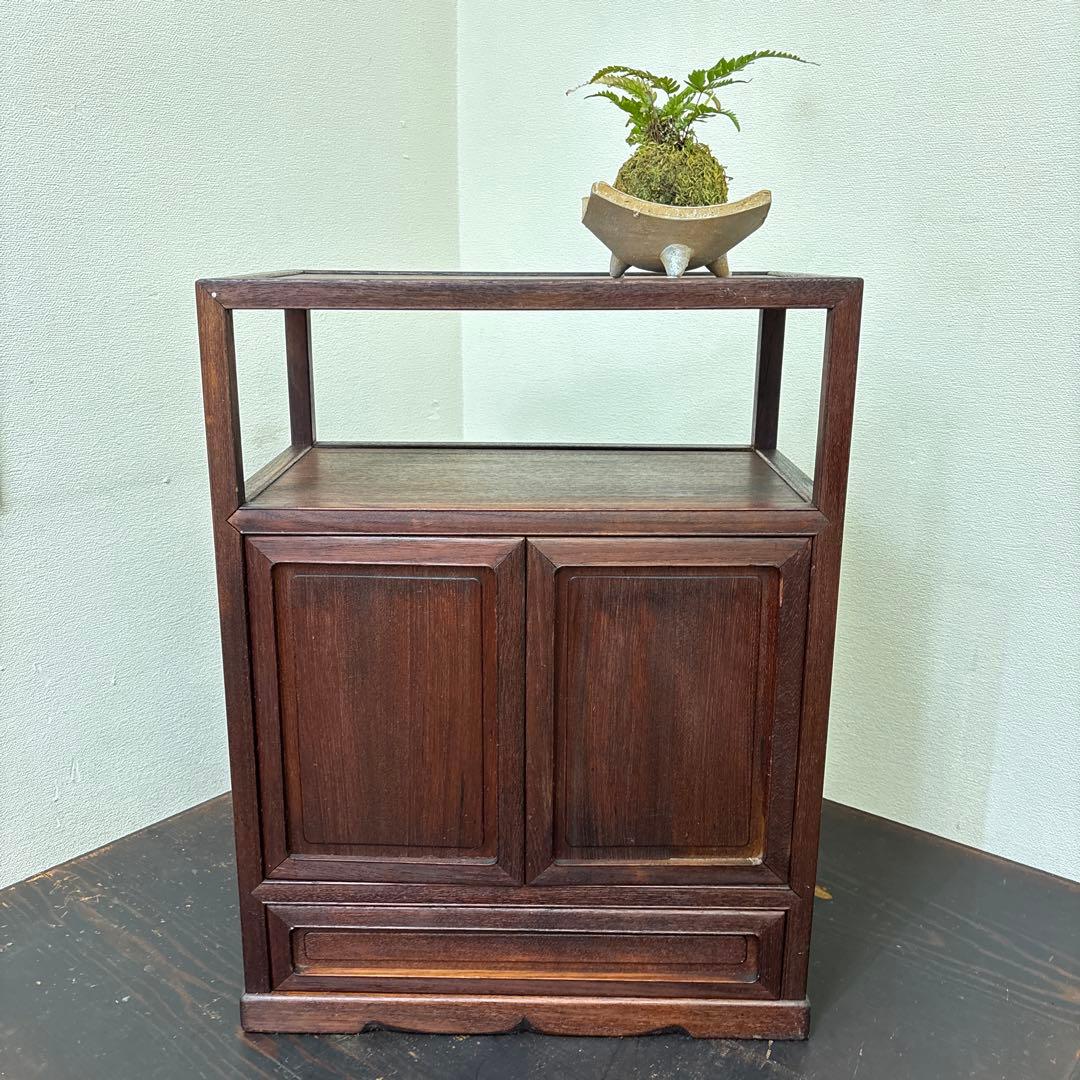 【値下げ】木製 キャビネット 両開き扉＋引き出し付き／収納棚 古家具