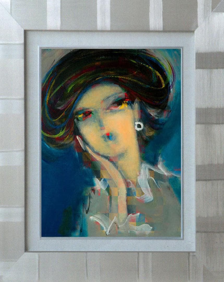 絵画額付( 青緑＋金色の枠) 油絵 F4-051713私の愛しい女たち