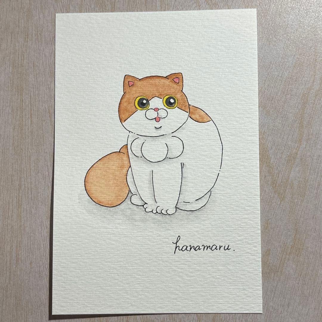 原画 猫 水彩 手描きイラスト アナログ オリジナル ポストカード