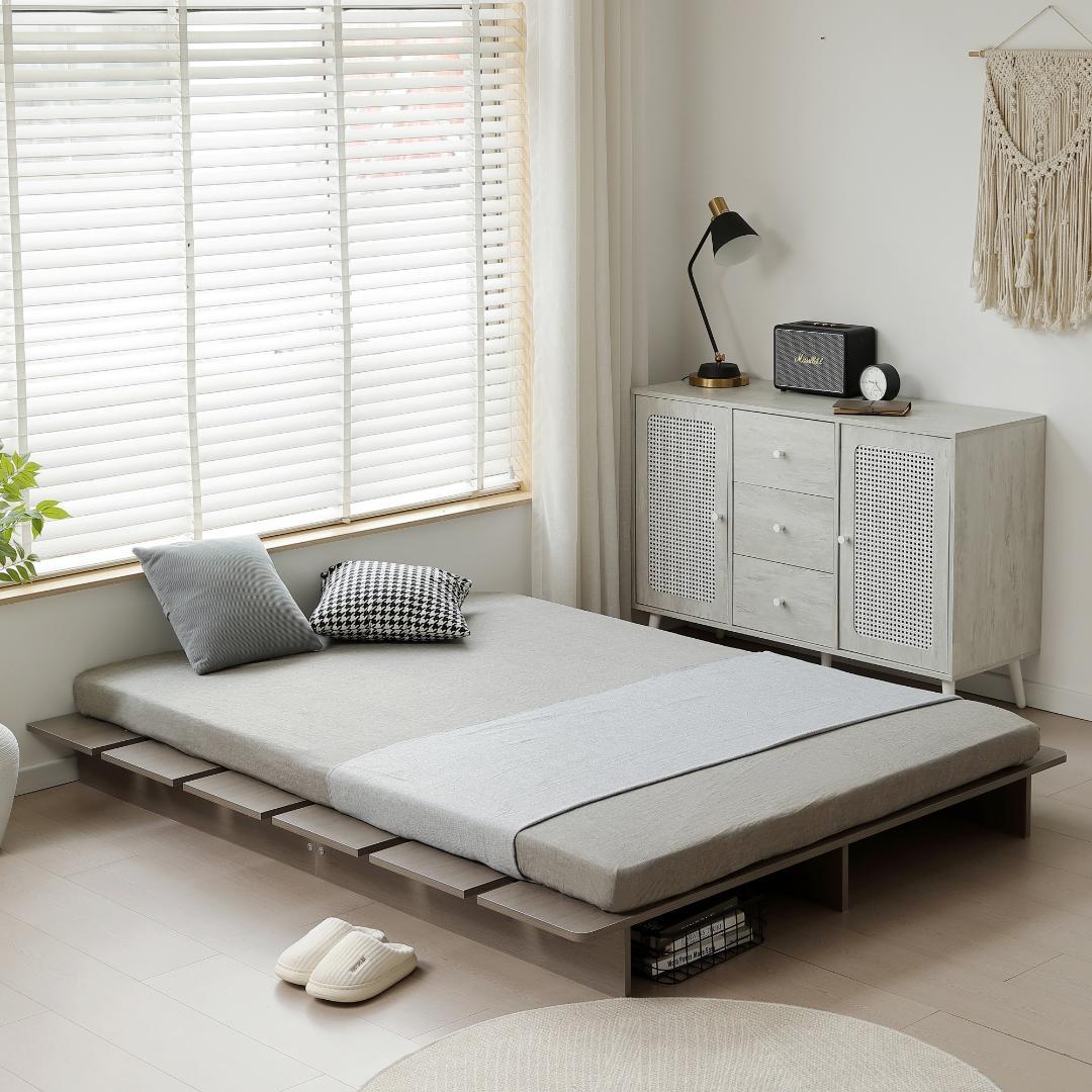 【S・幅120cm】ベッドフレーム すのこベッド オシャレ 木目調 GRAY