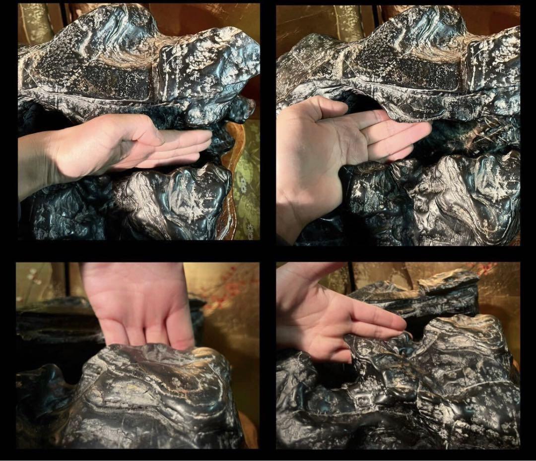 5602 老黒 霊璧石 横47(cm)24.34kg 唐渡石霊壁石骨董盆石