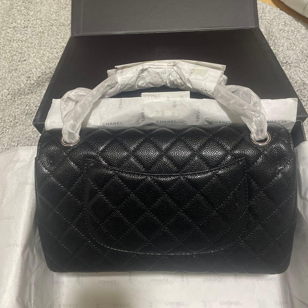 CHANEL ダブルチェーン　フラップバッグ　キャビアスキンシルバー