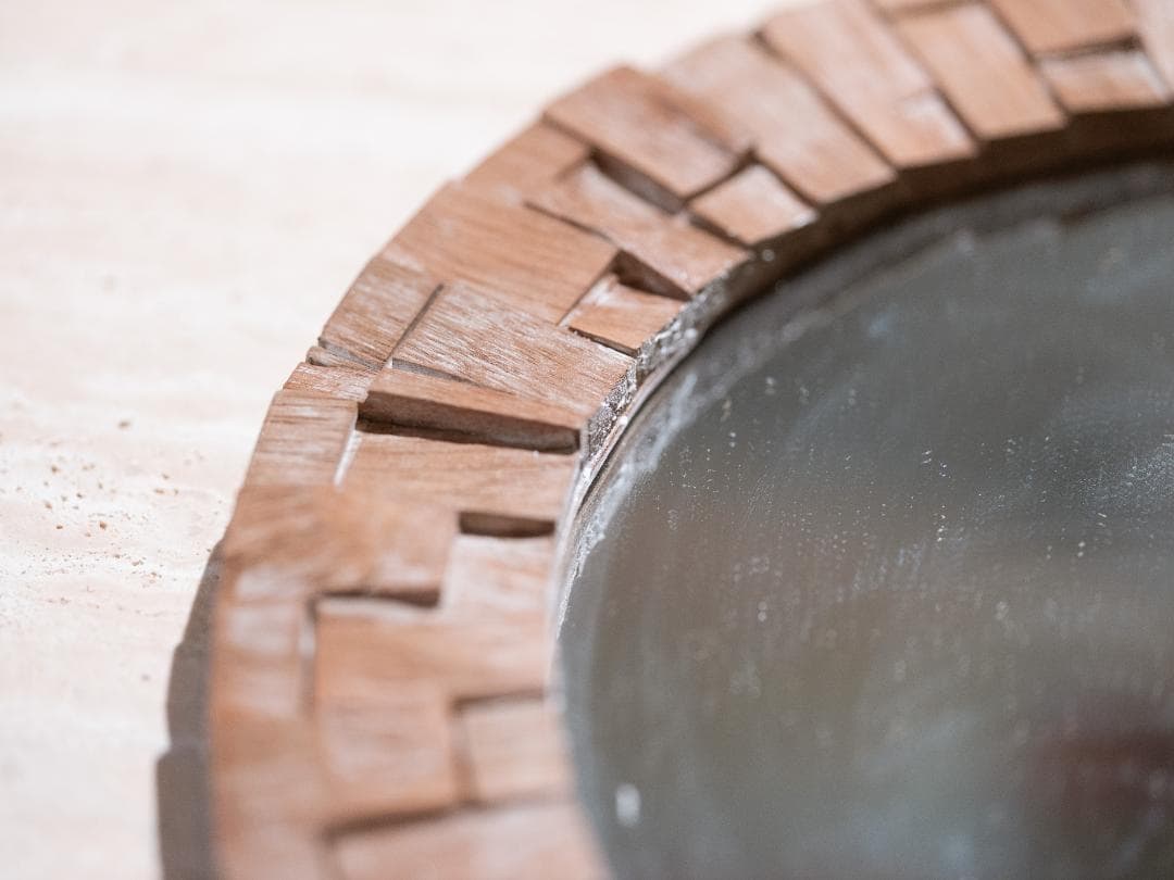 バリ島買付 木製フレーム 丸鏡 直径53cm｜ナチュラル ウォールミラー