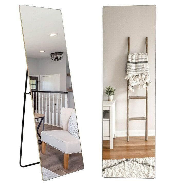 スタンドミラー 壁掛け 全身 鏡 姿見鏡 150cmx40cm 金 R1521