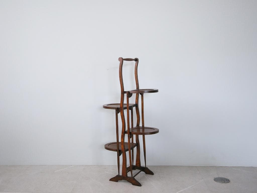 英国アンティーク3連ケーキスタンド/飾り棚/木製テーブル皿/花台(88-118)