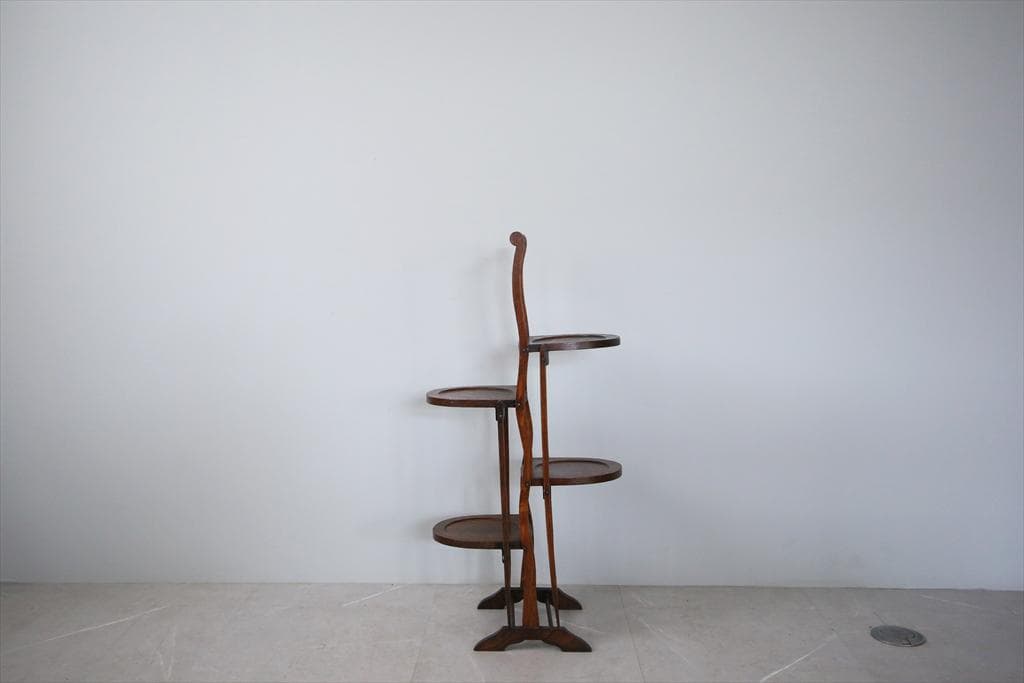 英国アンティーク3連ケーキスタンド/飾り棚/木製テーブル皿/花台(88-118)