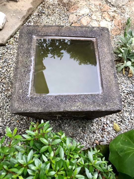 【天然石台形水鉢・蹲・向鉢】ガーデニング箱庭造園水石飾り石バードバス