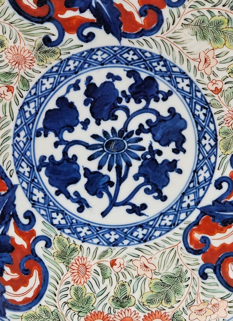 【上作品❗️】江戸時代末期～明治時代初期　古伊万里　染錦　染付色絵　花尽し文様皿