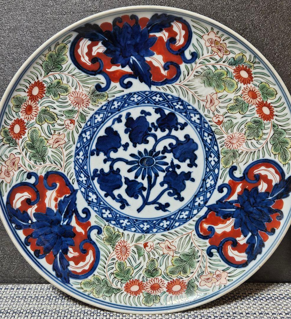 【上作品❗️】江戸時代末期～明治時代初期　古伊万里　染錦　染付色絵　花尽し文様皿