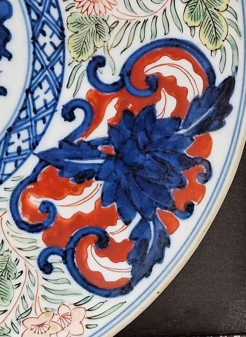 【上作品❗️】江戸時代末期～明治時代初期　古伊万里　染錦　染付色絵　花尽し文様皿