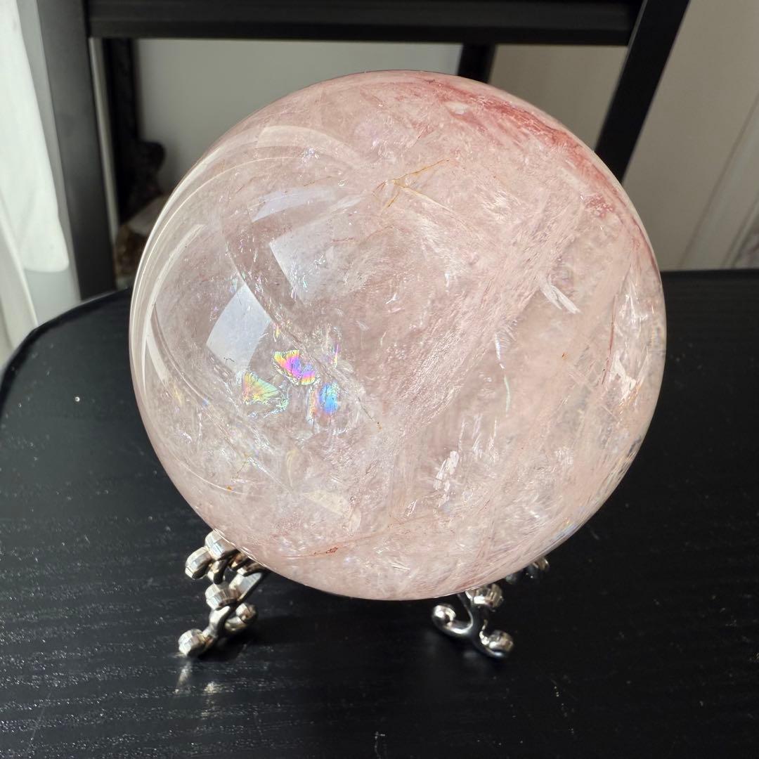 天然石ピンクアゼツライトのスフィア　丸玉　置物NO.112611