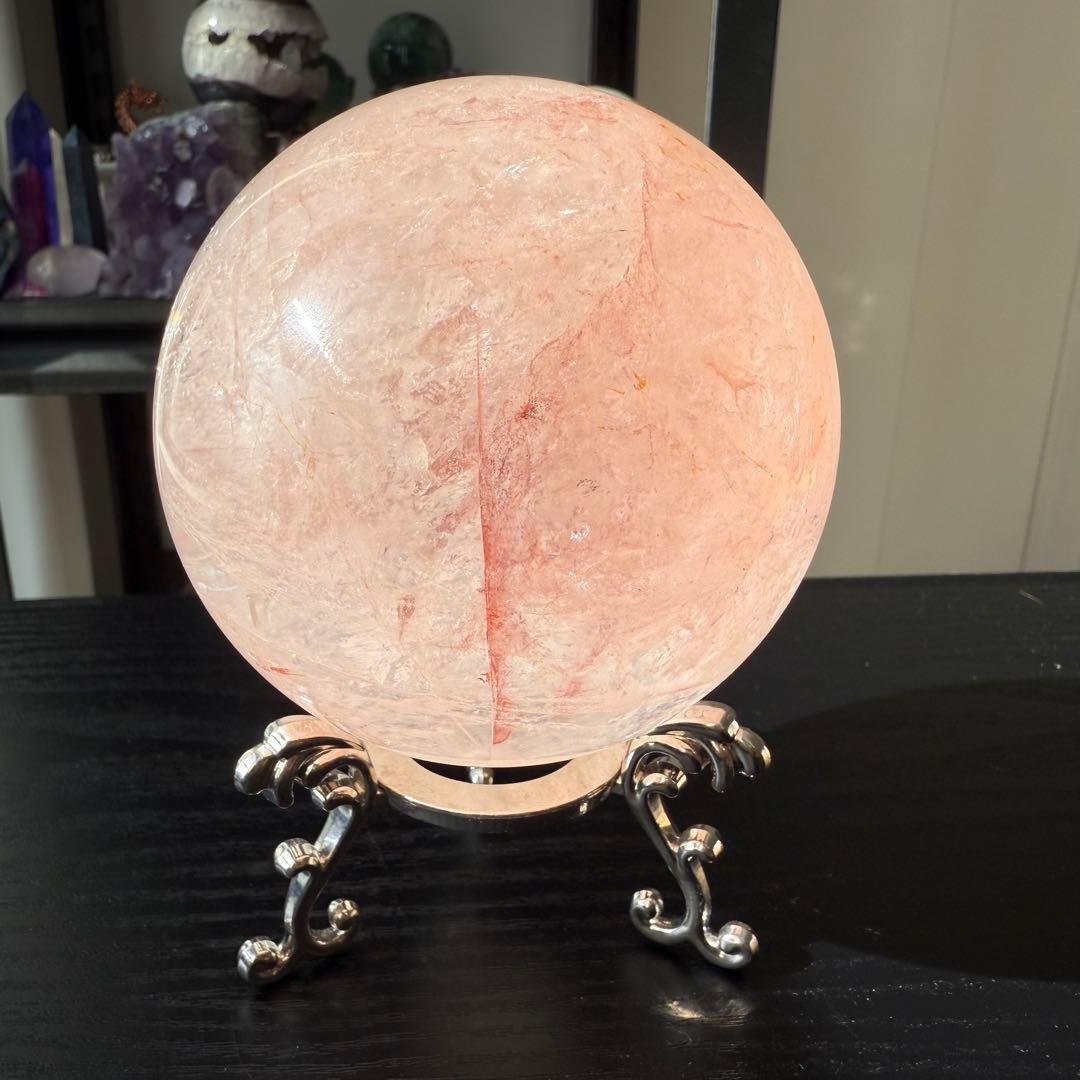 天然石ピンクアゼツライトのスフィア　丸玉　置物NO.112611