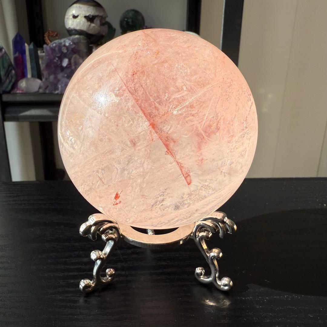 天然石ピンクアゼツライトのスフィア　丸玉　置物NO.112611