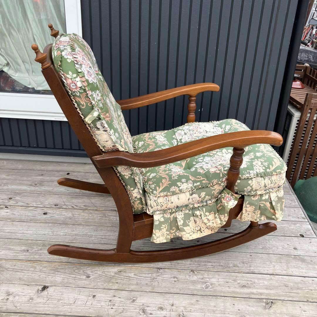 ヴィンテージ 飛騨産業 キツツキ 木製フレーム 花柄ロッキングチェア 古家具