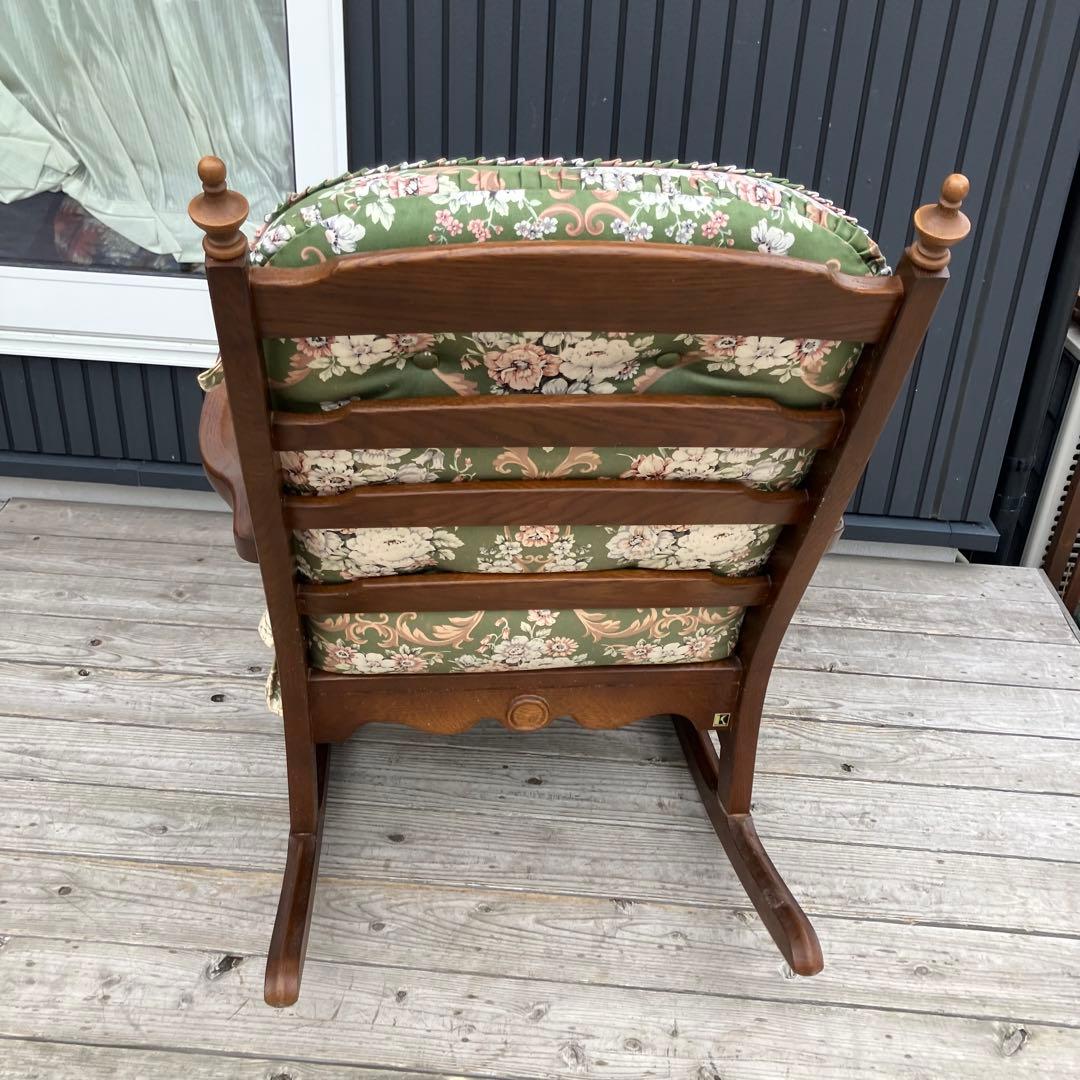 ヴィンテージ 飛騨産業 キツツキ 木製フレーム 花柄ロッキングチェア 古家具