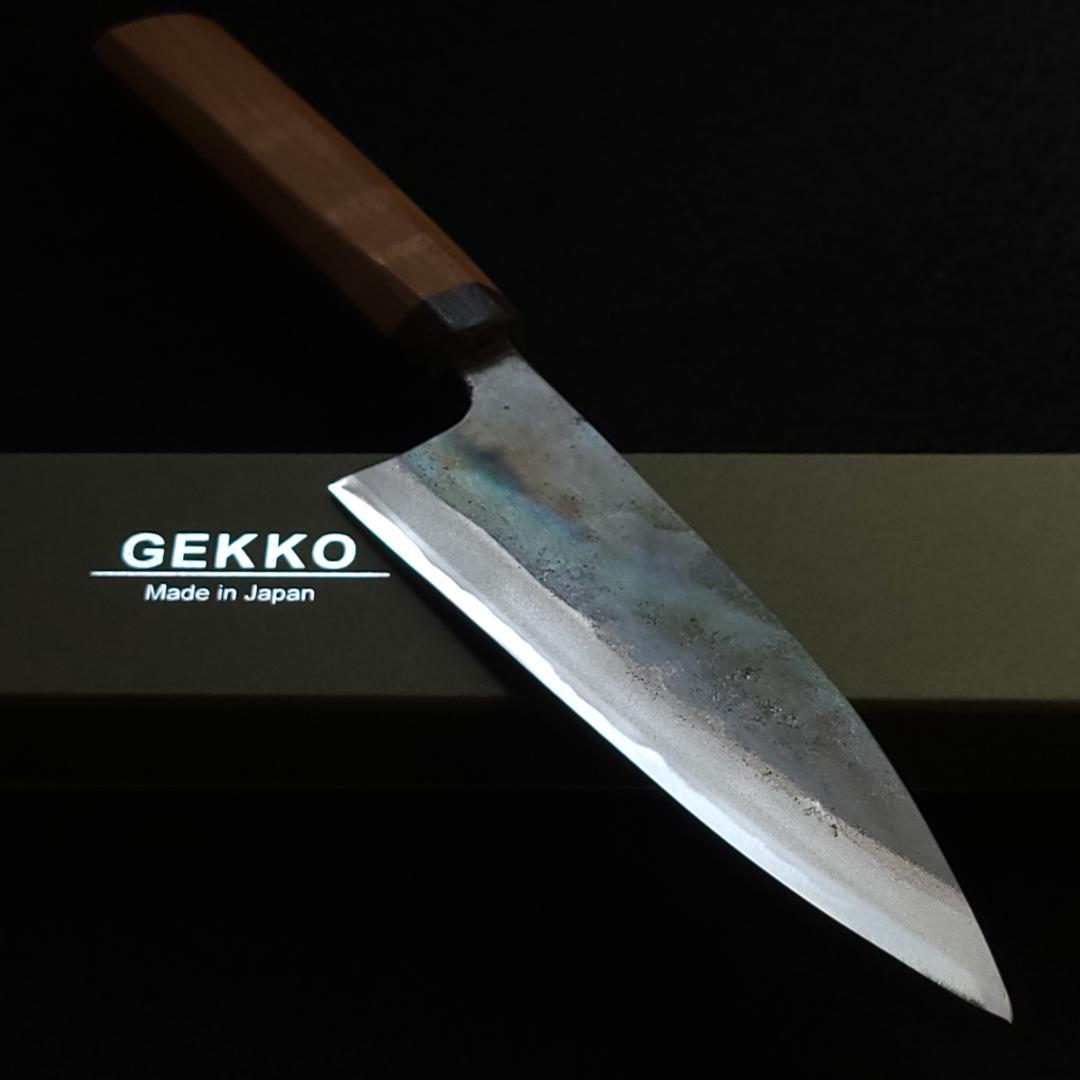 青紙1号 黒打 万能包丁 150㎜ #9390 チーク柄 月光作 日本製 1点物