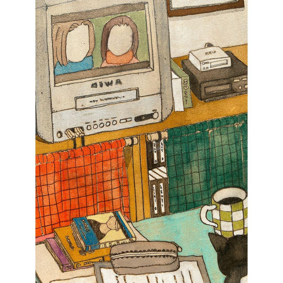 《送料無料》原画「こたつの猫」猫イラスト インテリアアート