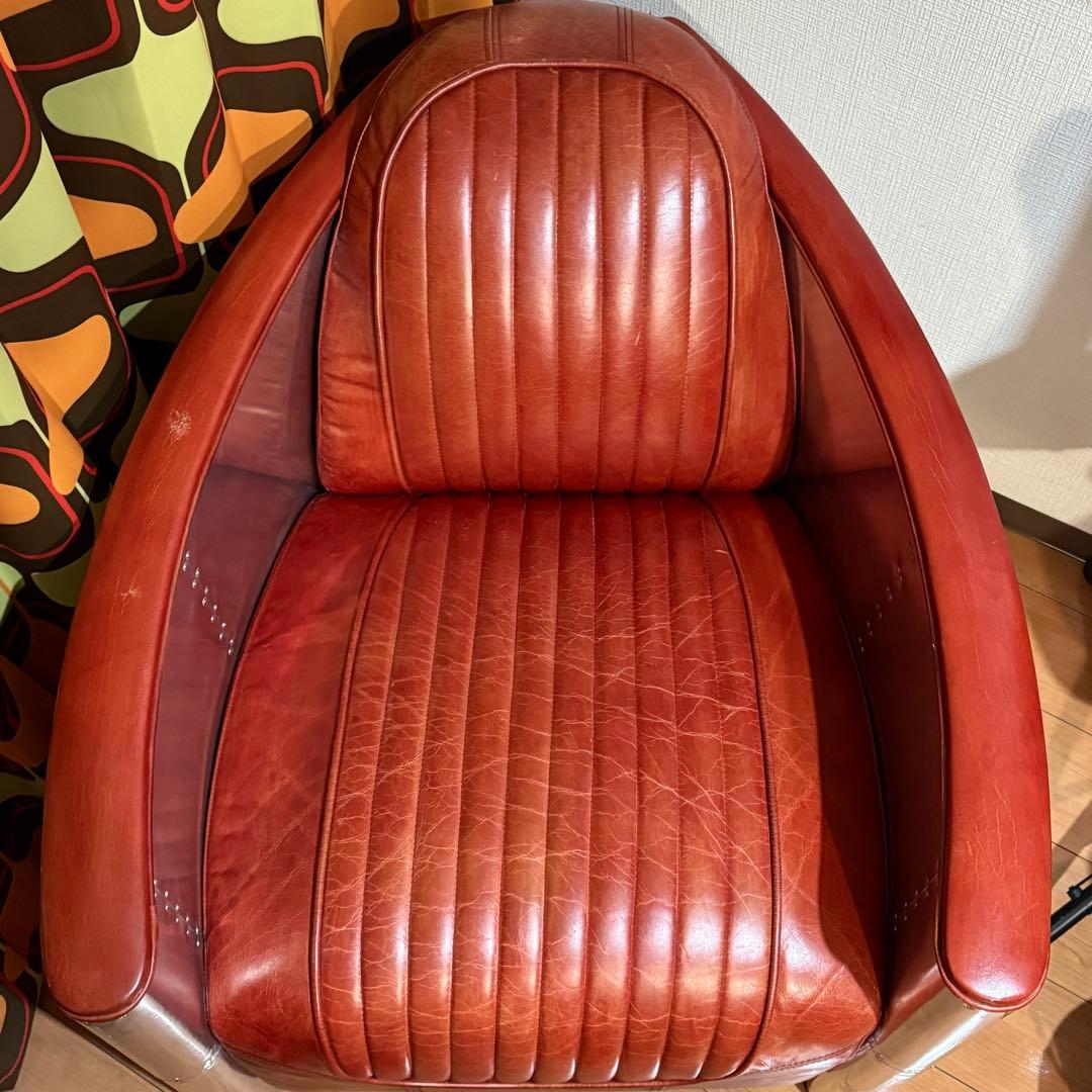 Aviator 1人掛けレザーソファ レッド 赤 高級家具 チェア リビング