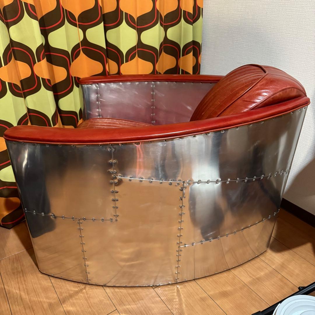 Aviator 1人掛けレザーソファ レッド 赤 高級家具 チェア リビング