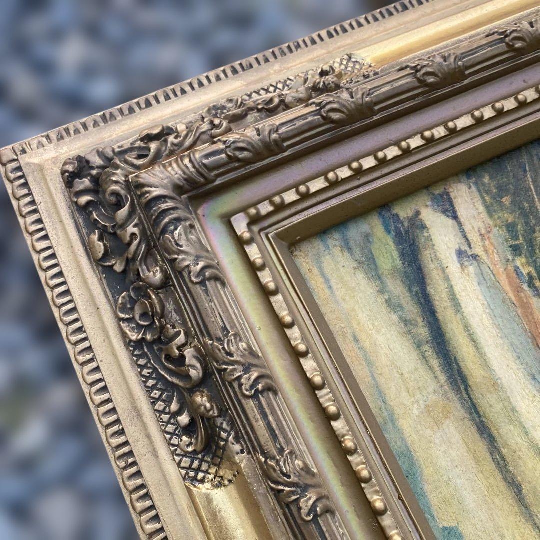 水辺の風景 油彩画 金色装飾額縁付き アルジャントゥイユの橋 モネ