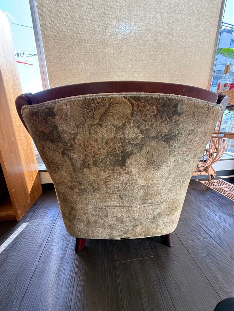 希少　オールド カリモク 金華山 1人掛けソファー 花柄 ベロア　コロニアル