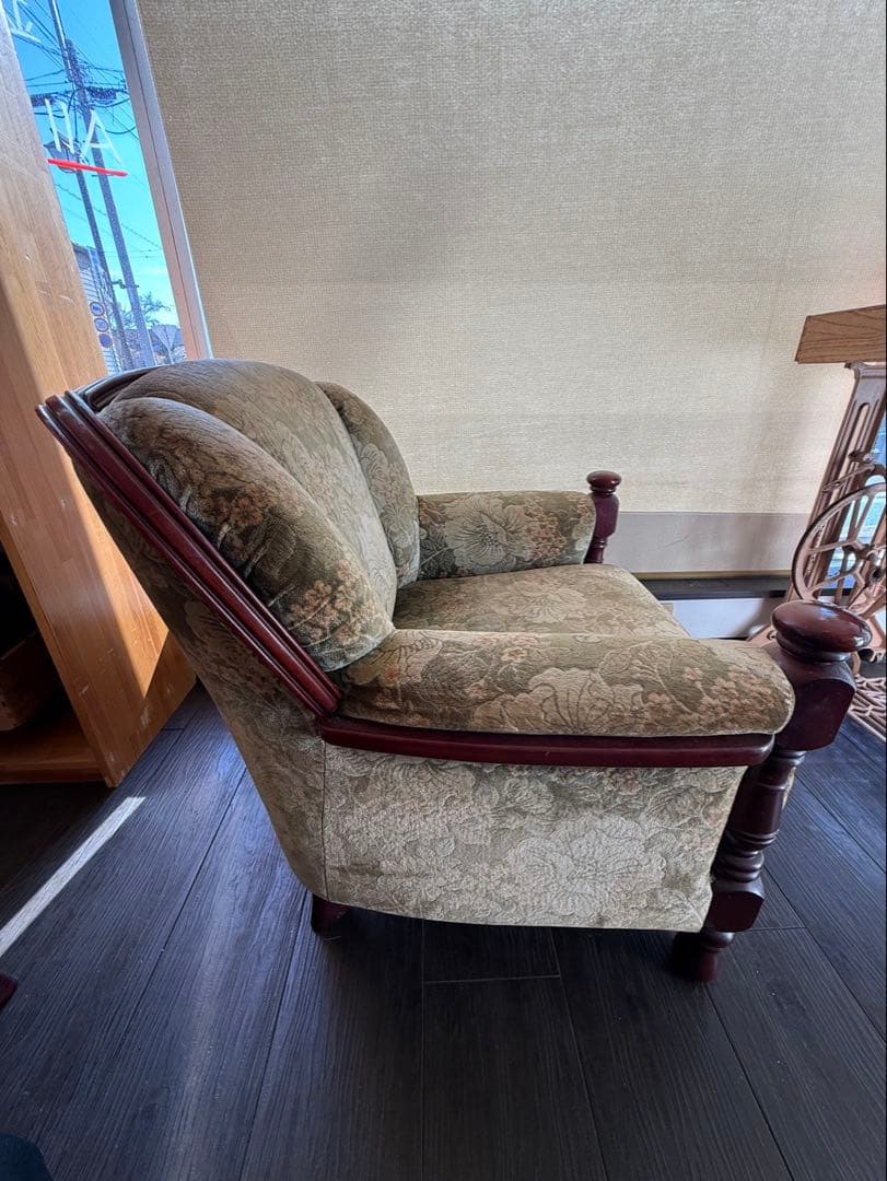 希少　オールド カリモク 金華山 1人掛けソファー 花柄 ベロア　コロニアル