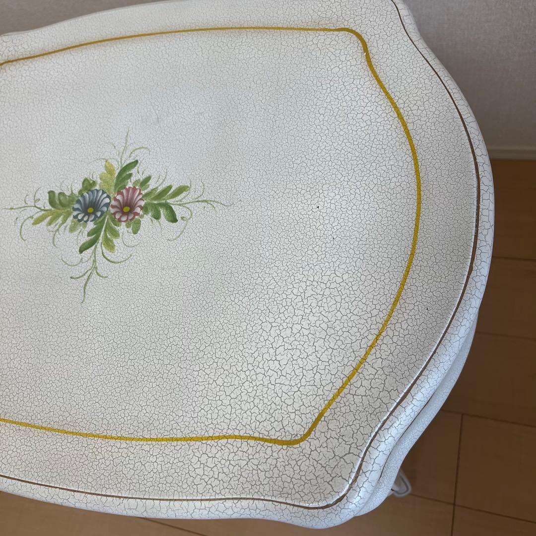 【希少】アンティーク調 フラワーペイント 猫脚サイドテーブル 引き出し付 北欧