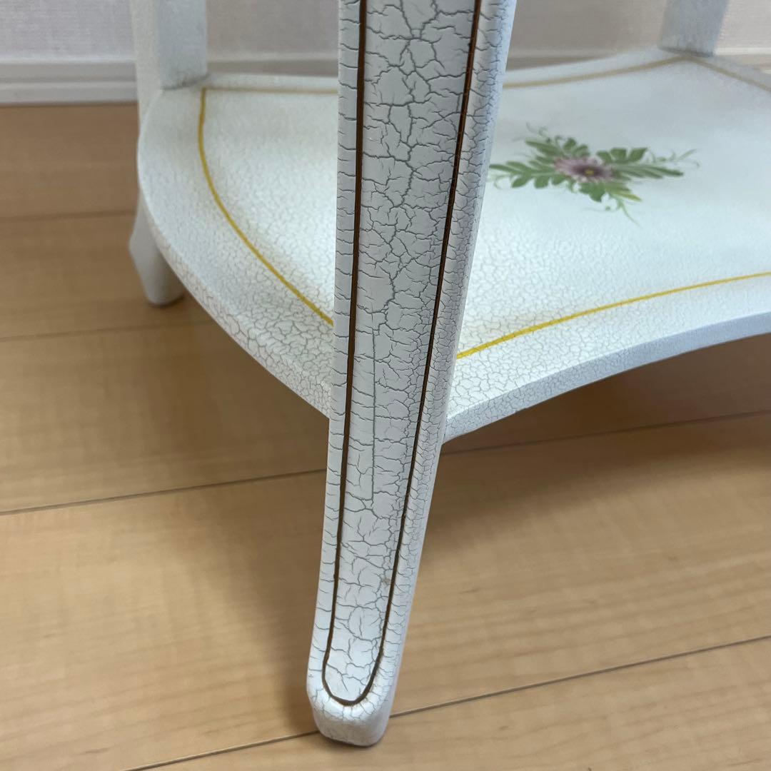 【希少】アンティーク調 フラワーペイント 猫脚サイドテーブル 引き出し付 北欧