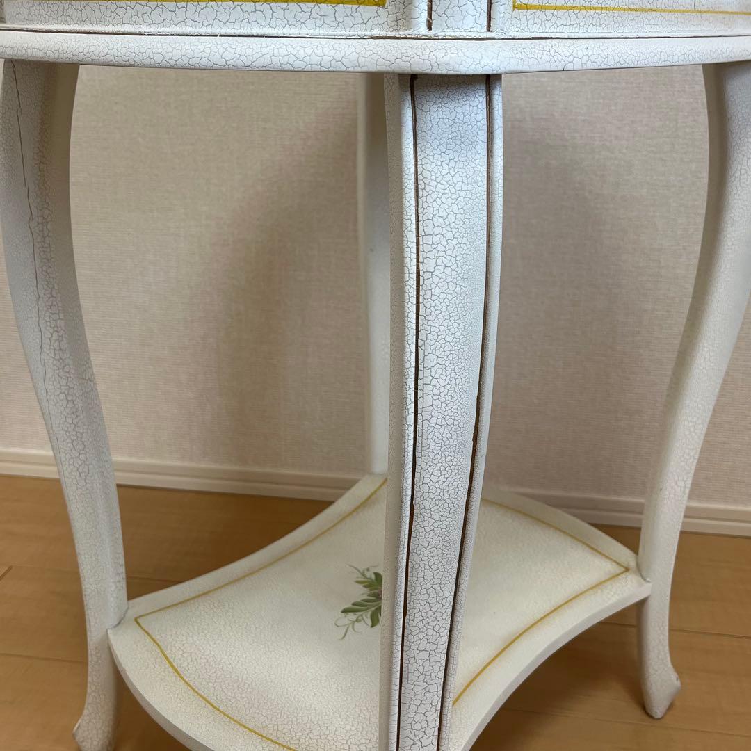 【希少】アンティーク調 フラワーペイント 猫脚サイドテーブル 引き出し付 北欧