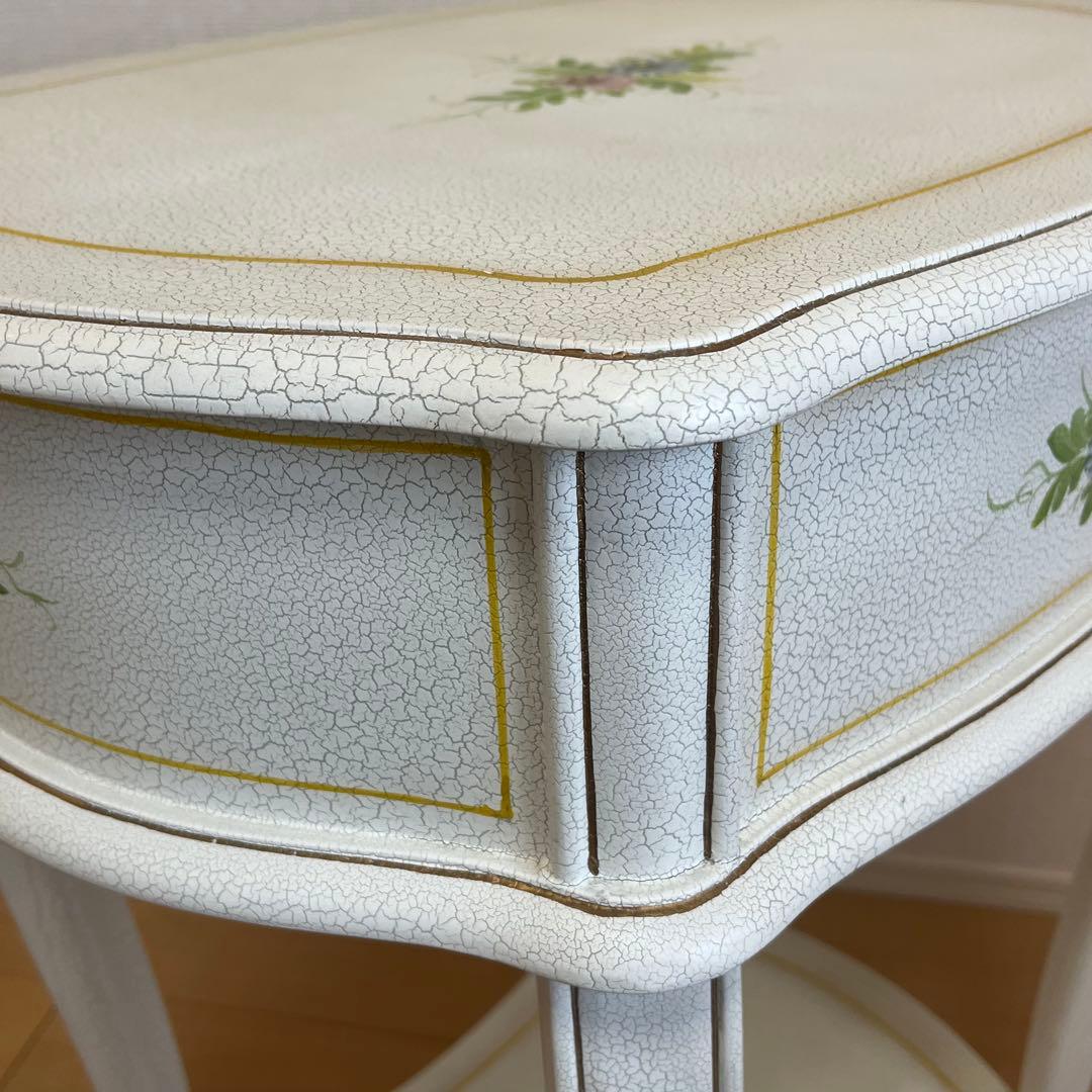 【希少】アンティーク調 フラワーペイント 猫脚サイドテーブル 引き出し付 北欧