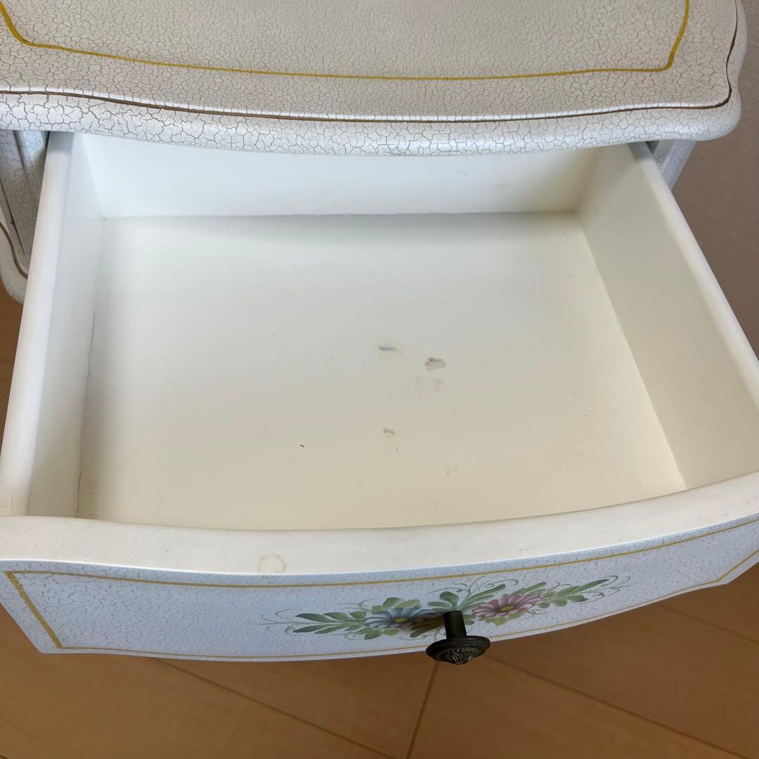 【希少】アンティーク調 フラワーペイント 猫脚サイドテーブル 引き出し付 北欧