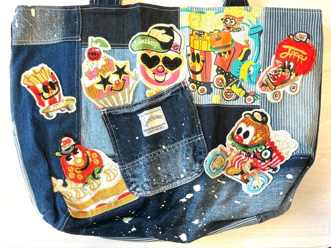 デニムペイントトートバッグ大