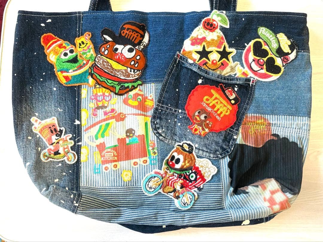 デニムペイントトートバッグ大