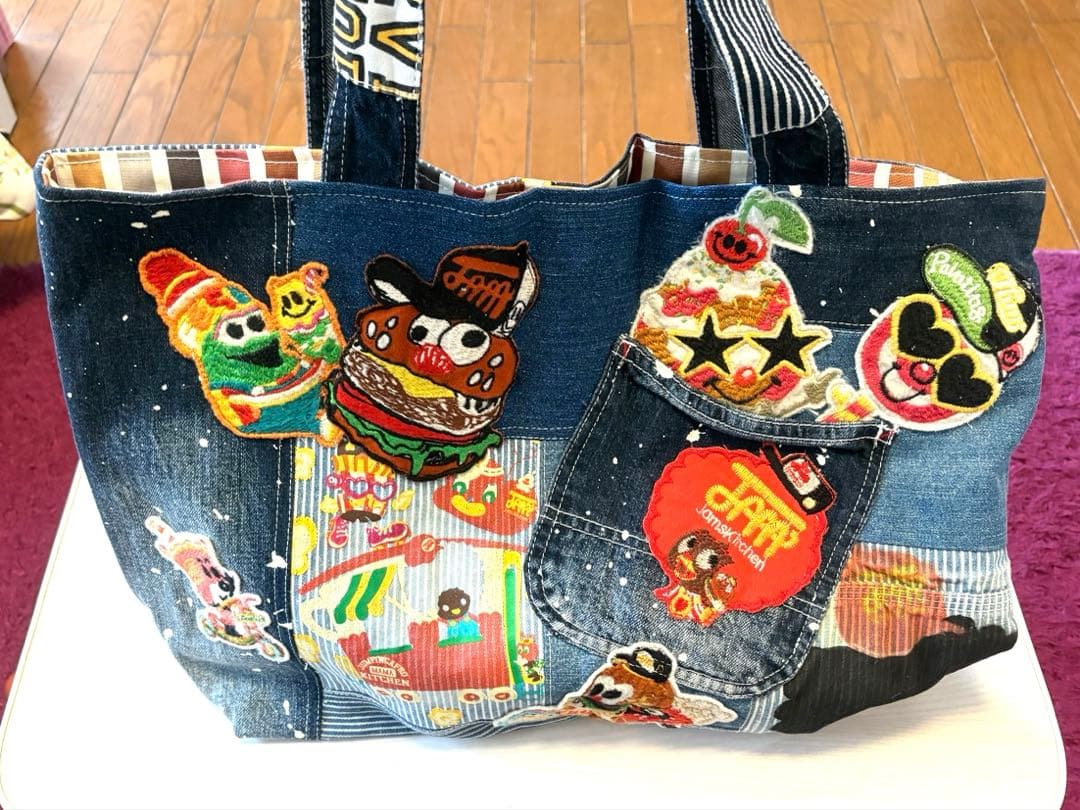 デニムペイントトートバッグ大