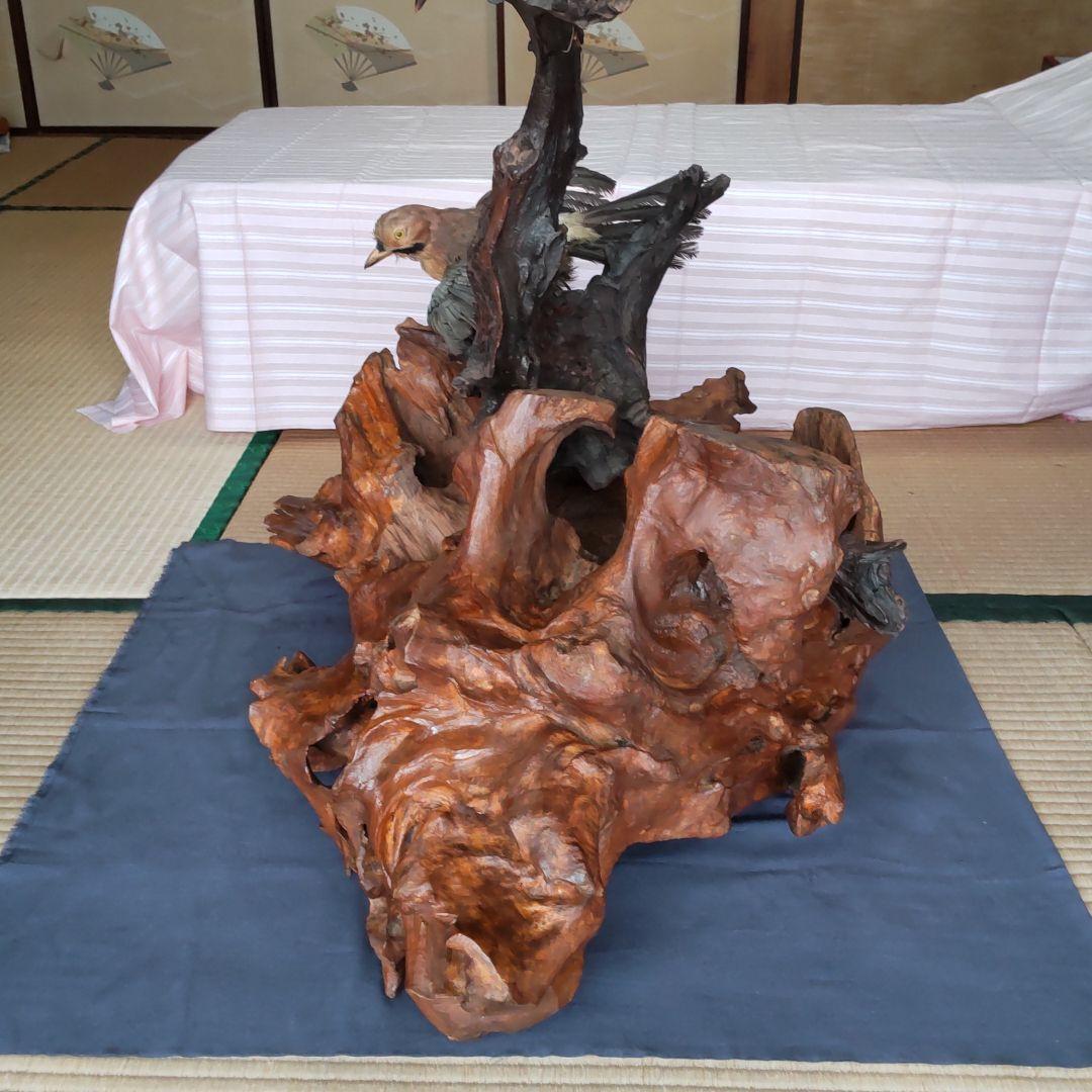 天然木の置物 鳥の剥製2羽付き インテリア