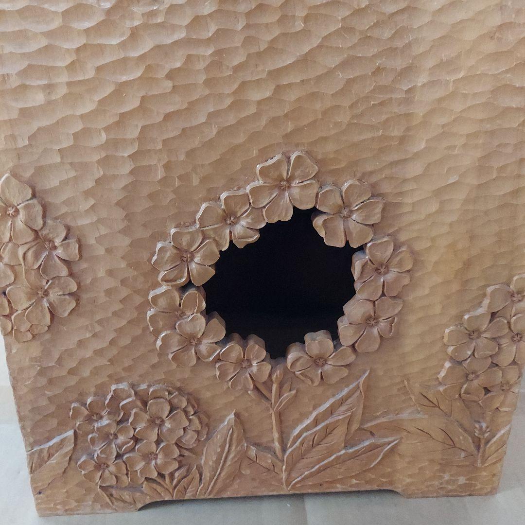 木製 花彫刻 ティッシュボックスアンティーク