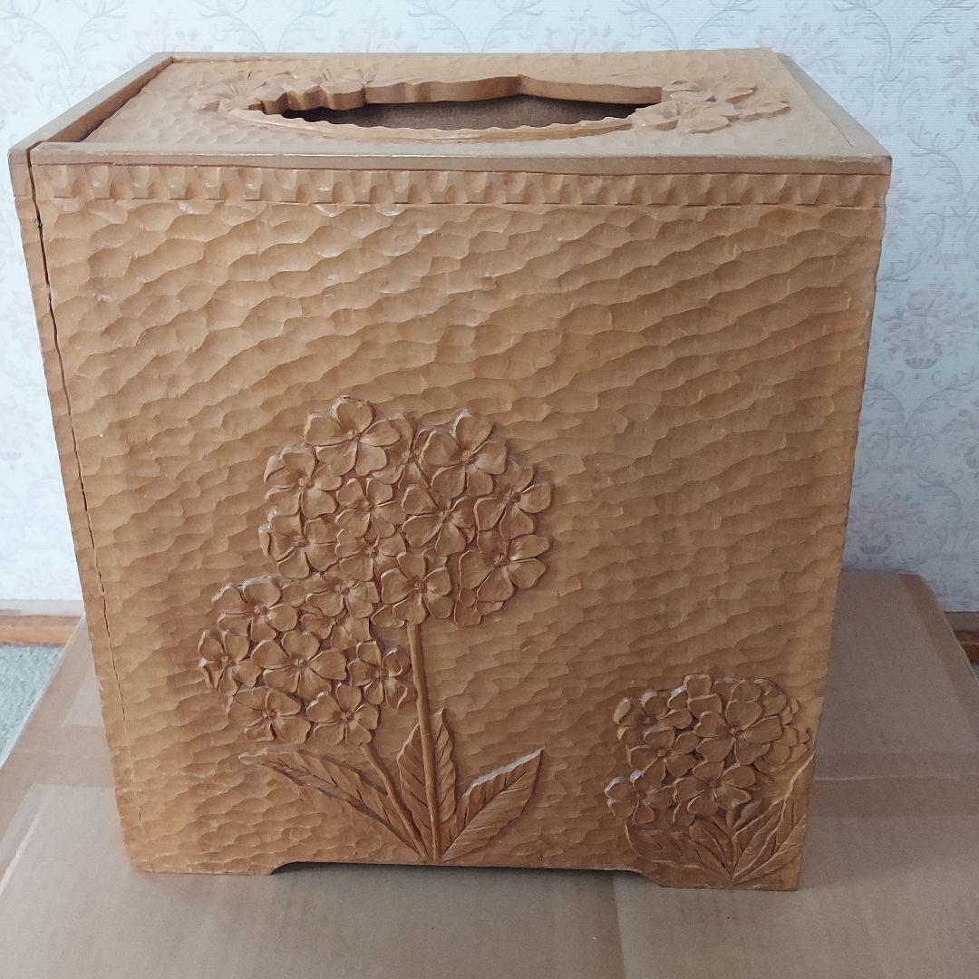 木製 花彫刻 ティッシュボックスアンティーク