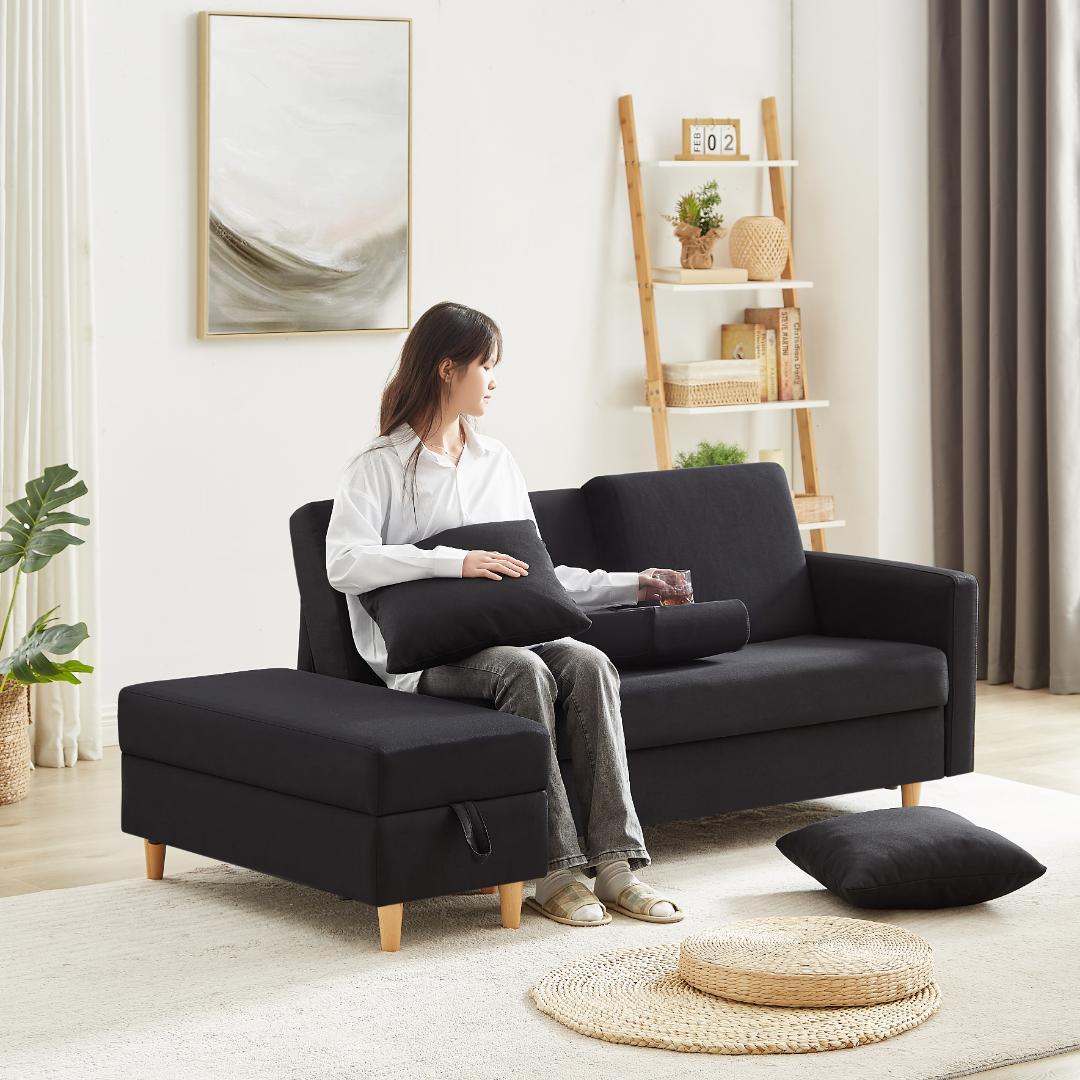 ソファ　ソファーベッド　多機能ソファ　3人掛け　オットマン付き 肘掛け付き