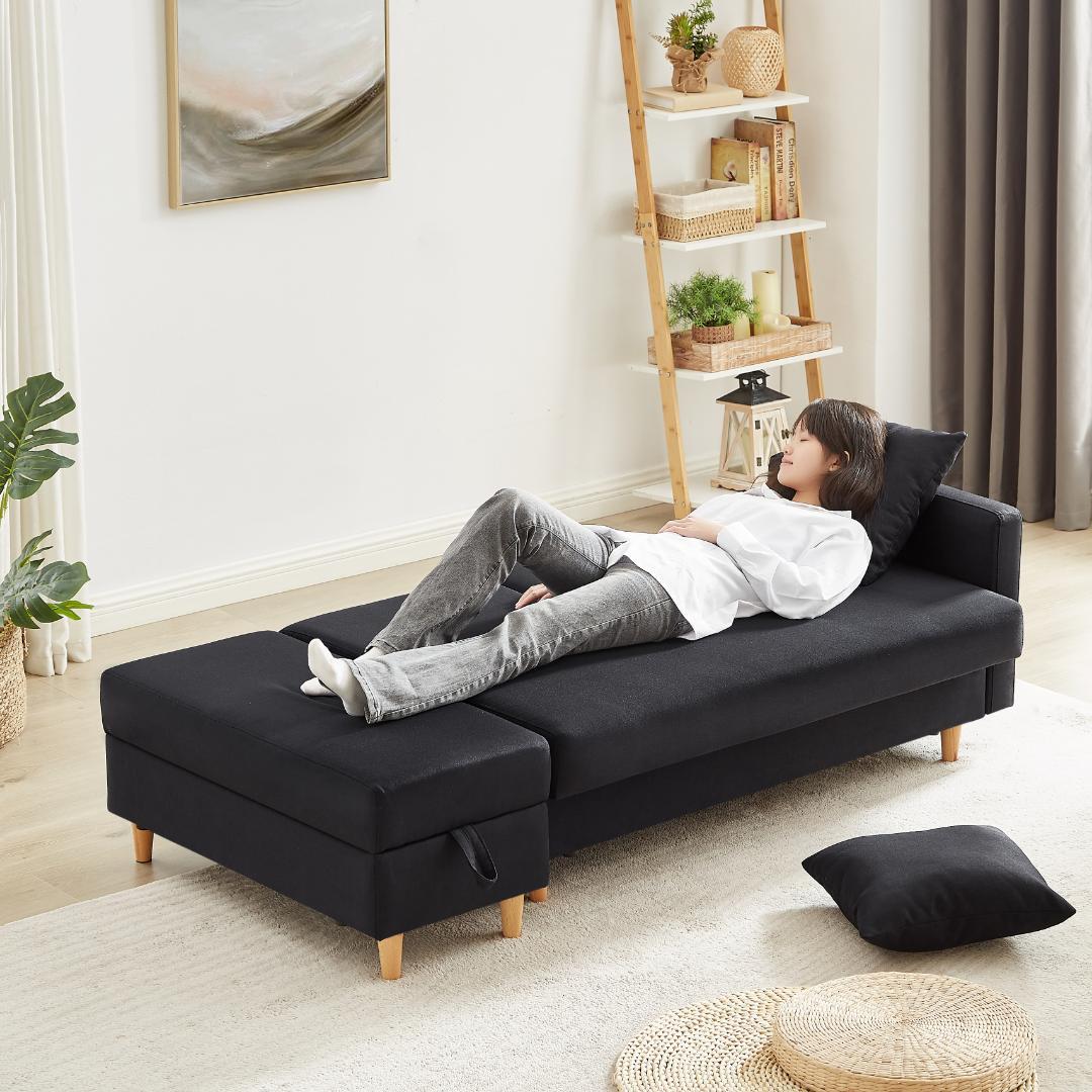 ソファ　ソファーベッド　多機能ソファ　3人掛け　オットマン付き 肘掛け付き