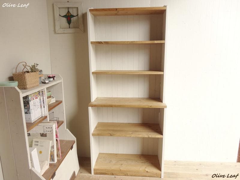 サイズ、デザインオーダー可！6段カップボードW64シャビーホワイト●受注製作