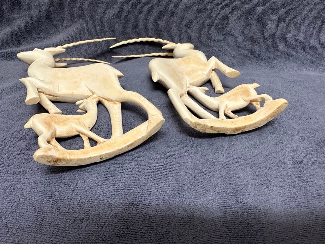 置物 時代物 鹿2匹 天然素材 マンモス 彫刻 骨董 古美術品 アンティーク