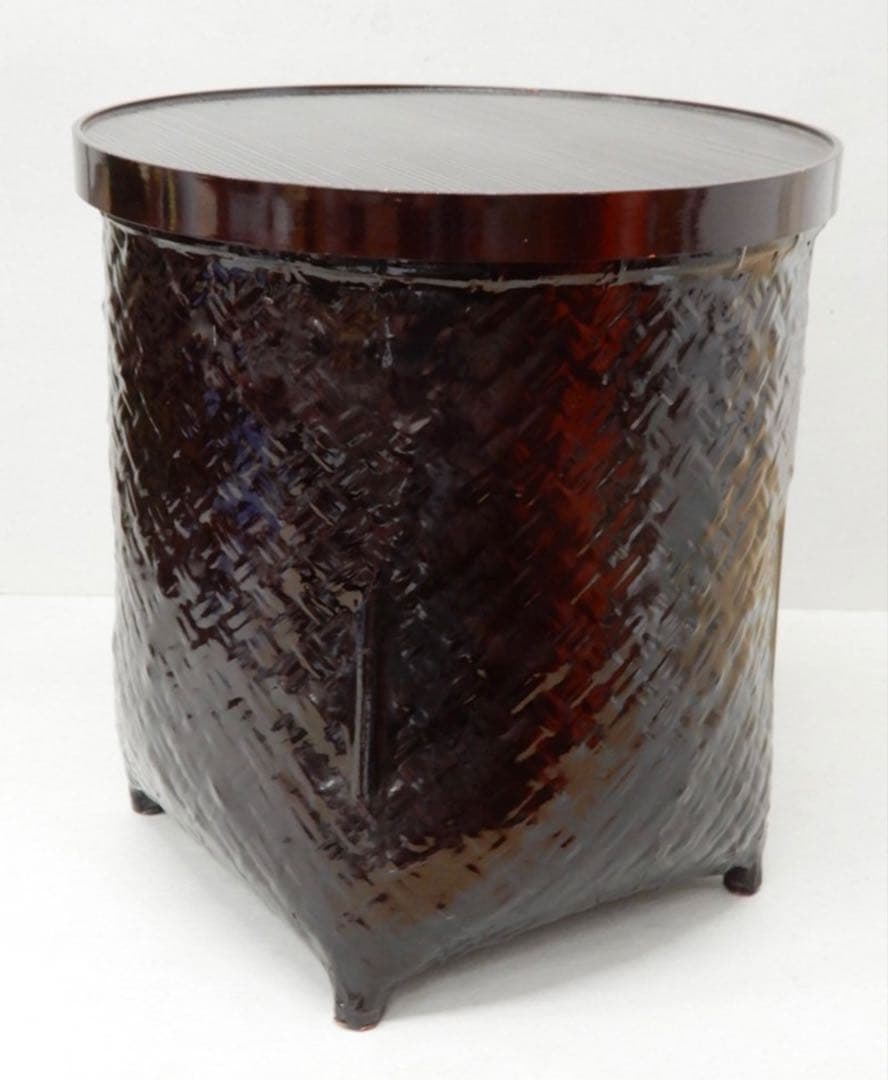 蓋付竹籠★丸つづら★漆塗り★アンティーク★スリッパ入れ