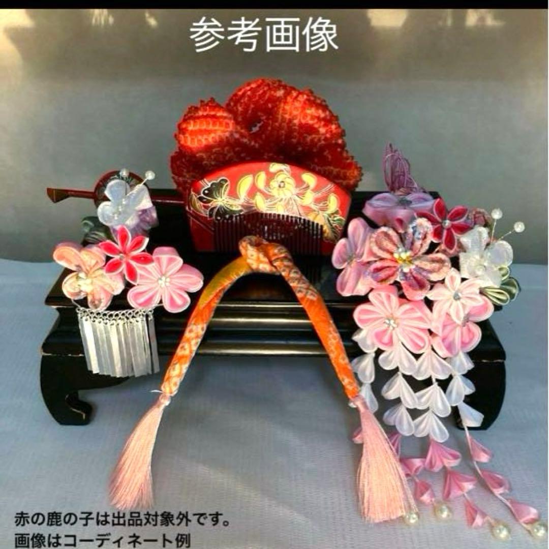 専用　七五三 小さめさん対応　縮緬梅の花簪　櫛平打ち簪　水引ビラ簪　ピンク鹿の子