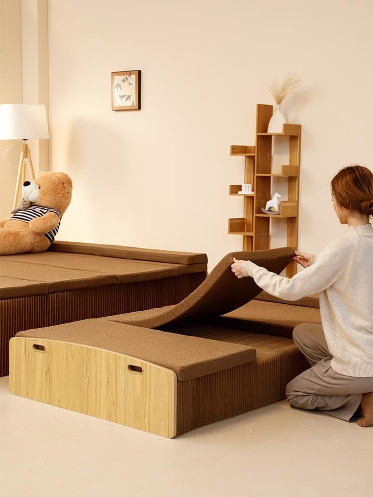 ペーパー折りたたみベッド幅120㎝高さ16㎝組立不要 マットレス付き 一人暮らし