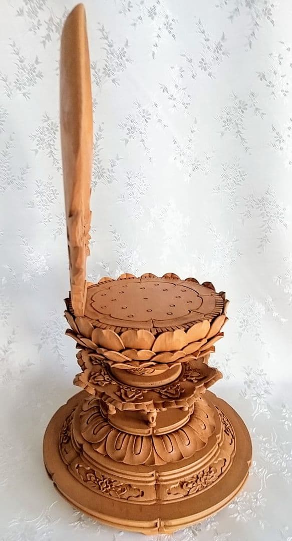 台座+光背 3.5寸坐像用#595 円台 円光 木彫 仏像付属品