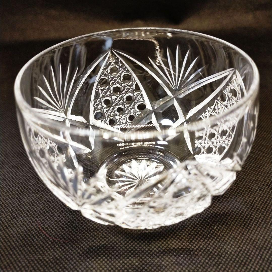 江戸切子 最高級 人気作家 黒川昭男作 菱矢来駕篭目 小鉢 サイン有り