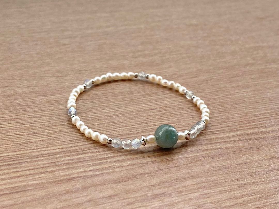 ブルートルマリン ラブラドライト 天然石 パール ブレスレット